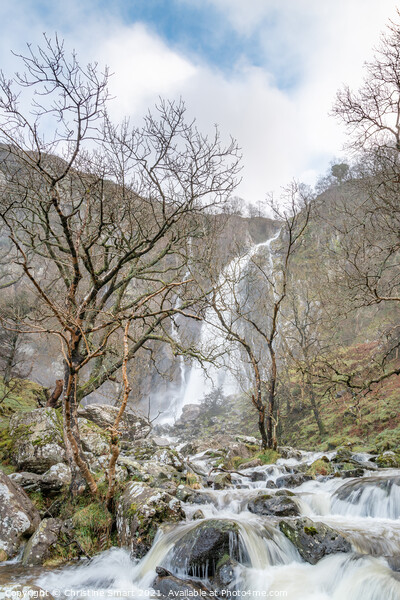Aber Falls, Waterfall Cascading over Rocks, Landscape Photograph- North Wales Picture Board by Christine Smart