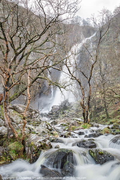 Aber Falls, Waterfall Cascading over Rocks, Landscape Photography - North Wales Picture Board by Christine Smart