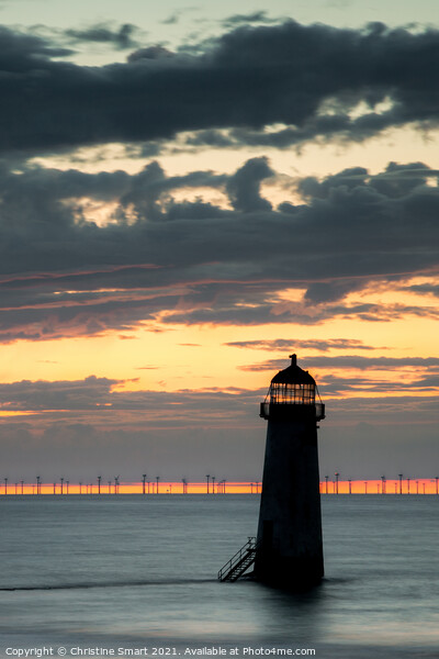 Talacre Lighthouse Silhouette Sunset, Seascape, North Wales Landmark Picture Board by Christine Smart