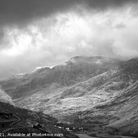 Buy canvas prints of Mountain View from Dinorwic Slate Quarry - Monochrome Mountain Landscape, Snowdonia - North Wales by Christine Smart