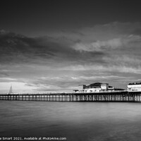 Buy canvas prints of Cloudy Sunset over Colwyn Bay Pier - Monochrome/Black and White Seascape North Wales Landmark - Coast/Seaside by Christine Smart