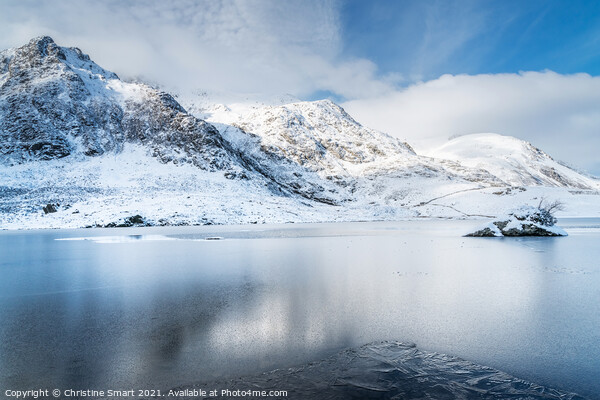 Llyn Idwal Frozen Lake / Winter Scene Snowdonia National Park North Wales Picture Board by Christine Smart