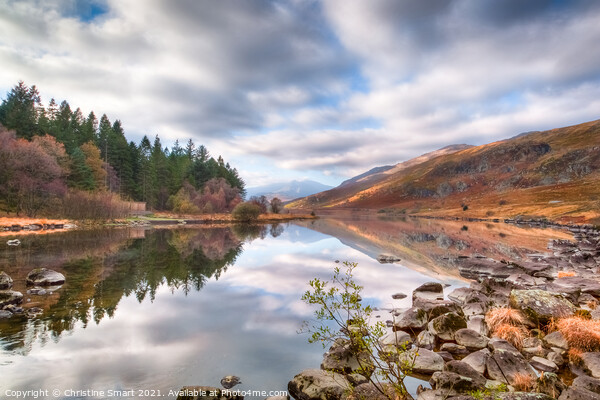 Lake Reflection at Llyn Mymbyr Snowdonia National Park North Wales Autumn Landscape Picture Board by Christine Smart