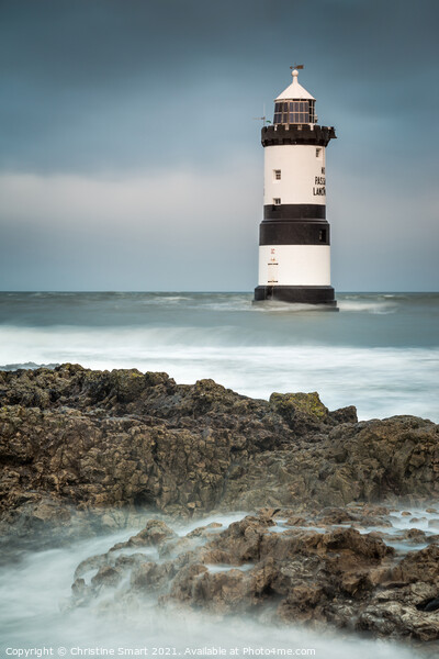 Penmon Lighthouse Anglesey - Landmark Dark Skies Stormy Seas Welsh Coast Seascape Picture Board by Christine Smart