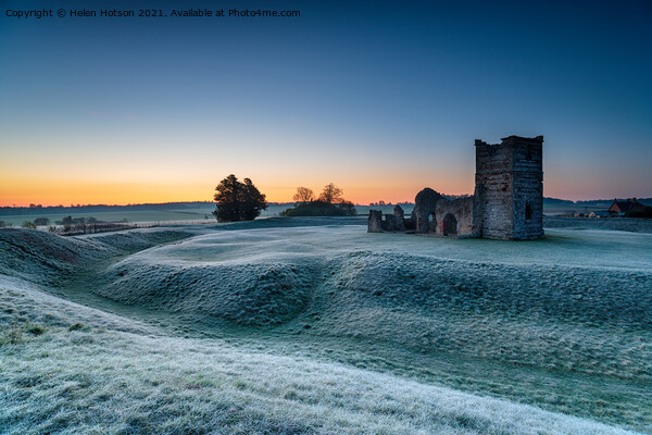 A frosty dawn over the old church at Knowlton Picture Board by Helen Hotson