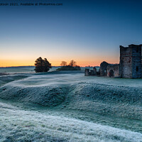 Buy canvas prints of A frosty dawn over the old church at Knowlton by Helen Hotson