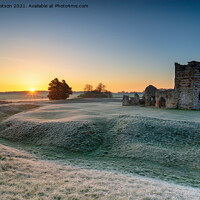 Buy canvas prints of Frosty sunrise over the old church at Knowlton by Helen Hotson