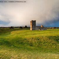 Buy canvas prints of Dramatic skies over the old church at Knowlton  by Helen Hotson