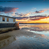 Buy canvas prints of Sunset over an old boat on Bramble Bush Bay at Studland in Poole by Helen Hotson