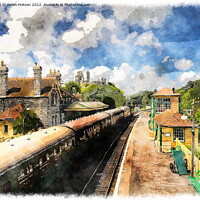 Buy canvas prints of Steam Trains at Corfe Castle Station by Helen Hotson