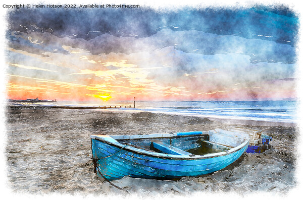 Blue Boat at Sunrise Picture Board by Helen Hotson