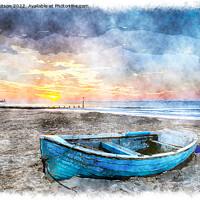 Buy canvas prints of Blue Boat at Sunrise by Helen Hotson