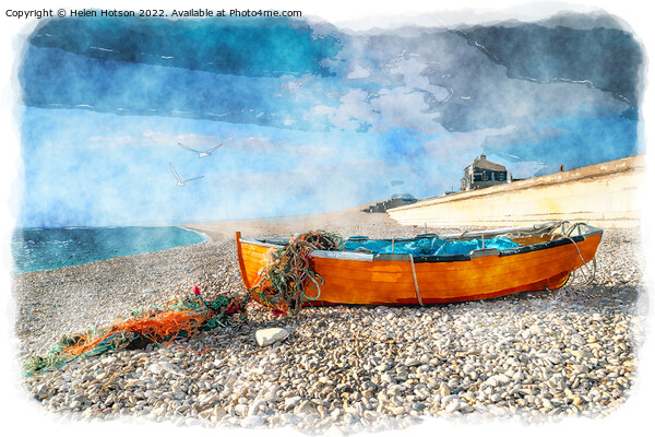 Fishing Boat on Chesil Beach Picture Board by Helen Hotson