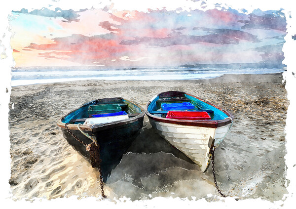 Fishing Boats on the Beach Picture Board by Helen Hotson