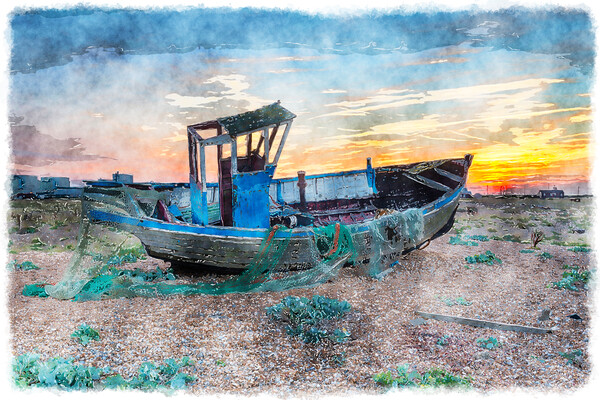 Dramatic Sunset over Fishing Boat Picture Board by Helen Hotson