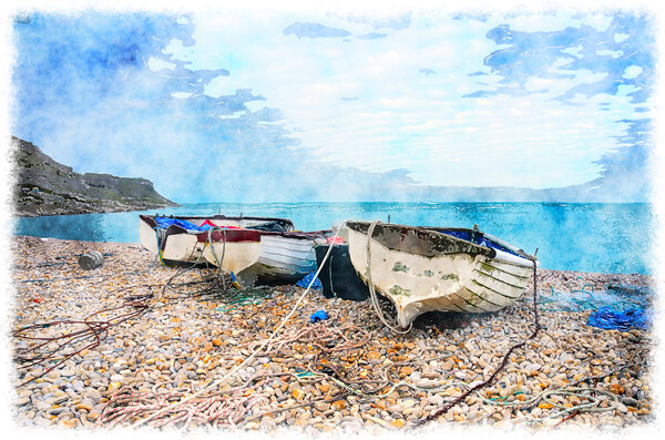 Boats at Chesil Cove Picture Board by Helen Hotson