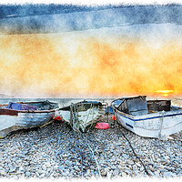 Buy canvas prints of Boats on Chesil Beach by Helen Hotson