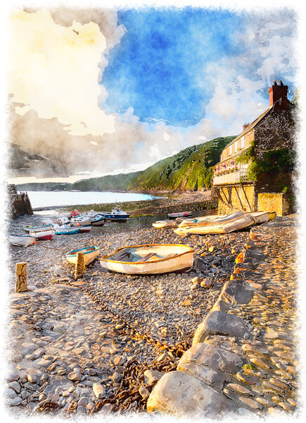 Boats in the Harbour at Clovelly Picture Board by Helen Hotson