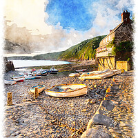 Buy canvas prints of Boats in the Harbour at Clovelly by Helen Hotson