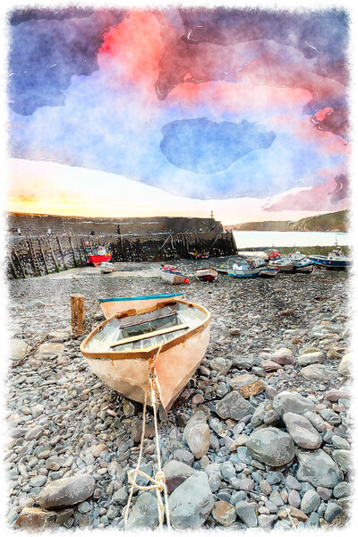 Fishing Boats at Clovelly Picture Board by Helen Hotson