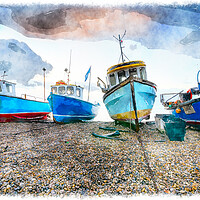 Buy canvas prints of Fishing Boats at Beer in Devon by Helen Hotson