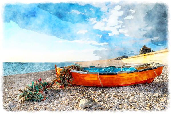 Fisning Boat on Chesil Beach Picture Board by Helen Hotson