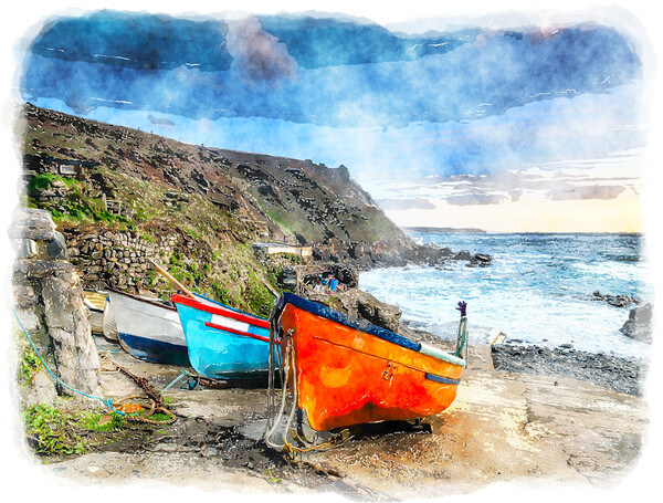 Fishing Boats at Cape Cornwall Picture Board by Helen Hotson