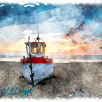 Buy canvas prints of Beautiful Fishing Boat at Sunrise  by Helen Hotson