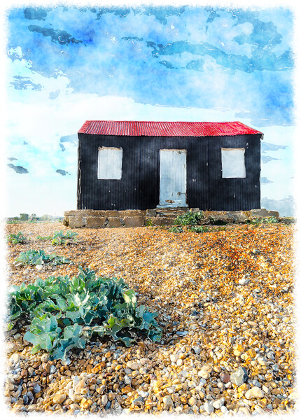 Red Hut on Rye beach Picture Board by Helen Hotson