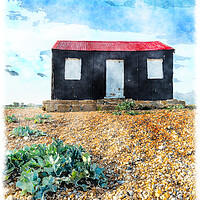 Buy canvas prints of Red Hut on Rye beach by Helen Hotson