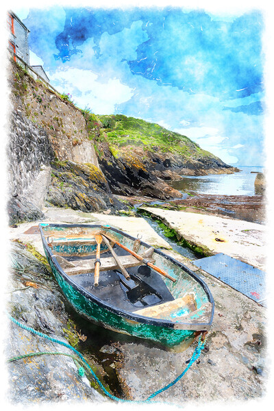 Boat on the Shore at Portloe Picture Board by Helen Hotson