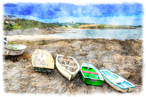 Rowing Boats at Portscatho Picture Board by Helen Hotson