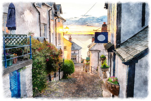 Clovelly Watercolour Painting Picture Board by Helen Hotson