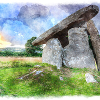 Buy canvas prints of Trethevy Quoit Painting by Helen Hotson