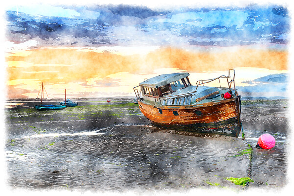Fishing Boat on the Beach at Instow Painting Picture Board by Helen Hotson