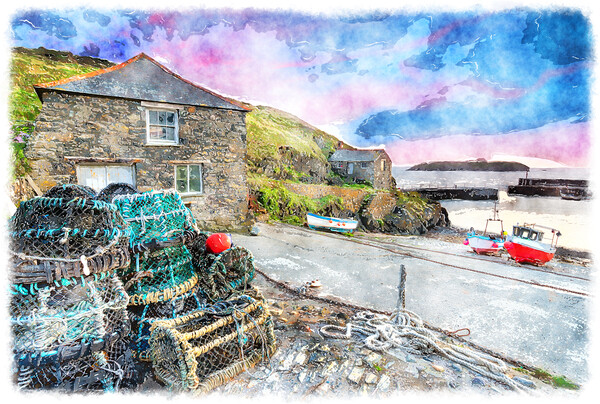 Sunset at Mullion Cove Painting Picture Board by Helen Hotson