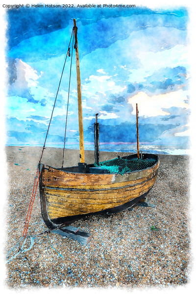 Sailing Boat on a Beach Picture Board by Helen Hotson