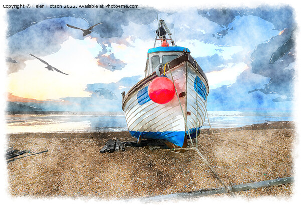 Fishing Boat on the Beach in Kent Painting Picture Board by Helen Hotson