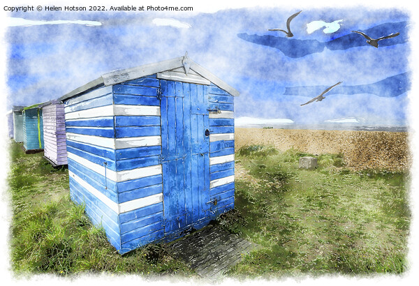 Beach Huts in Kent Painting Picture Board by Helen Hotson