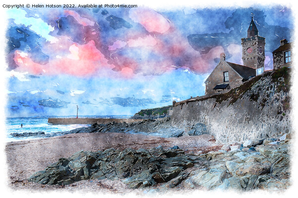 Sunset at Porthleven Painting Picture Board by Helen Hotson