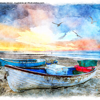 Buy canvas prints of Fishing Boats on the Beach at Bournemouth Painting by Helen Hotson