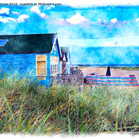 Buy canvas prints of Beach Huts at Mudeford Spit Painting by Helen Hotson