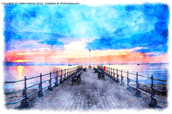 Pier Watercolour Painting Picture Board by Helen Hotson