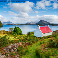 Buy canvas prints of A pretty red roofed croft on the Applecross Peninsula by Helen Hotson