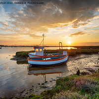 Buy canvas prints of Beautiful sunset over fishing boats on the River Alde by Helen Hotson