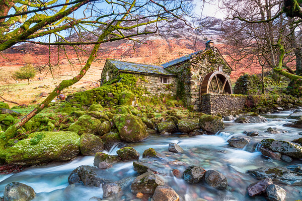 An Old Mill at Borrowdale in the Lake District Picture Board by Helen Hotson