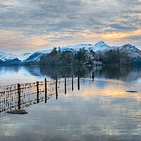 Buy canvas prints of Winter sunset over Derwentwater by Helen Hotson