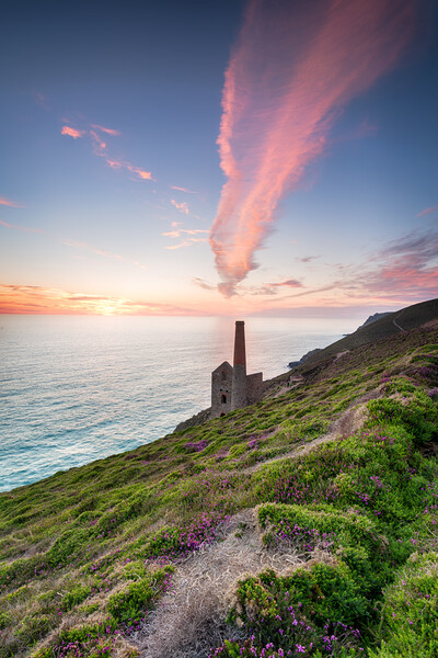 Sunset over Wheal Coates Picture Board by Helen Hotson