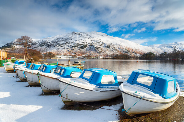 Boats on Ulswater in the Snow Picture Board by Helen Hotson
