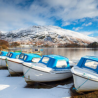 Buy canvas prints of Boats on Ulswater in the Snow by Helen Hotson